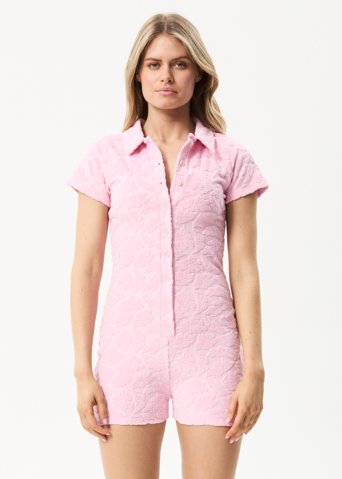 Afends Womens Rhye - Recycled Terry Playsuit - Powder Pink - Sustainable Clothing - Streetwear