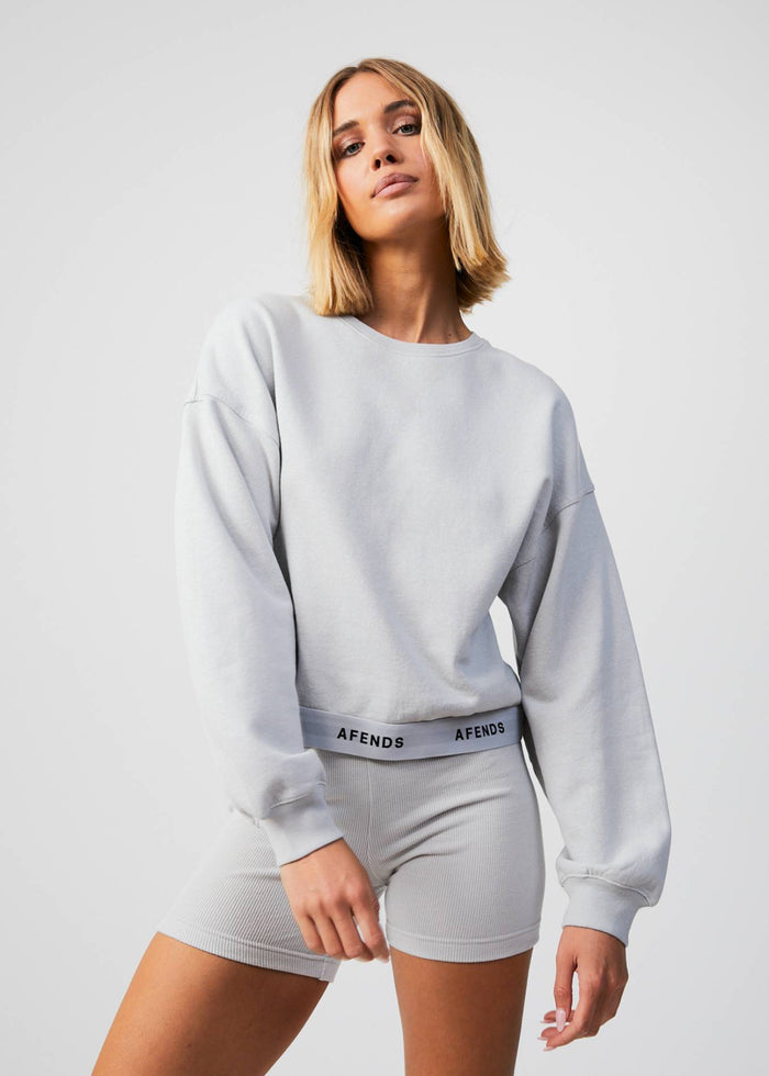 Afends Womens Rise - Hemp Cropped Crew Neck Jumper - Smoke - Sustainable Clothing - Streetwear