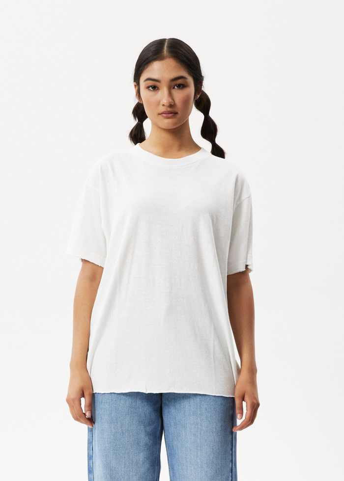 Afends Womens Slay - Hemp Oversized T-Shirt - White - Sustainable Clothing - Streetwear