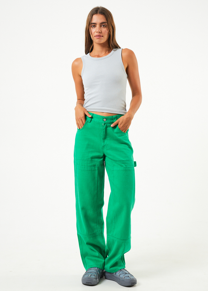 Afends Womens Sleepy Hollow Moss - Hemp Twill Carpenter Pants - Forest - Sustainable Clothing - Streetwear