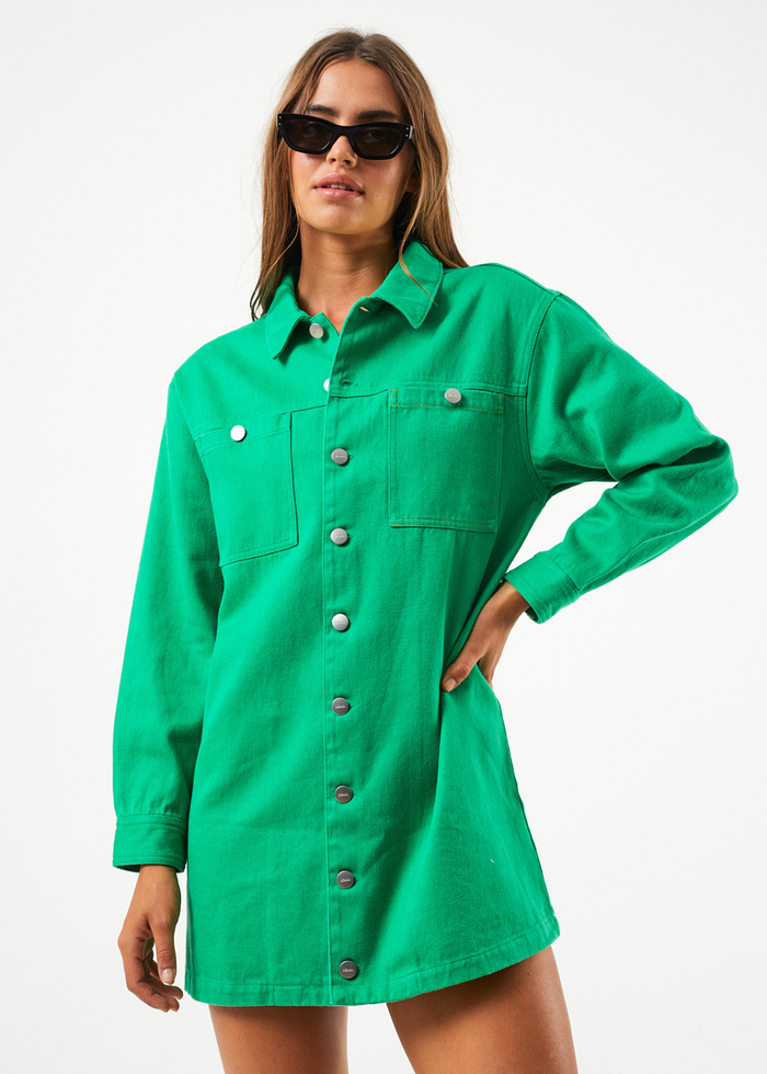 Afends Womens Sleepy Hollow Tori - Hemp Twill Dress - Forest - Sustainable Clothing - Streetwear