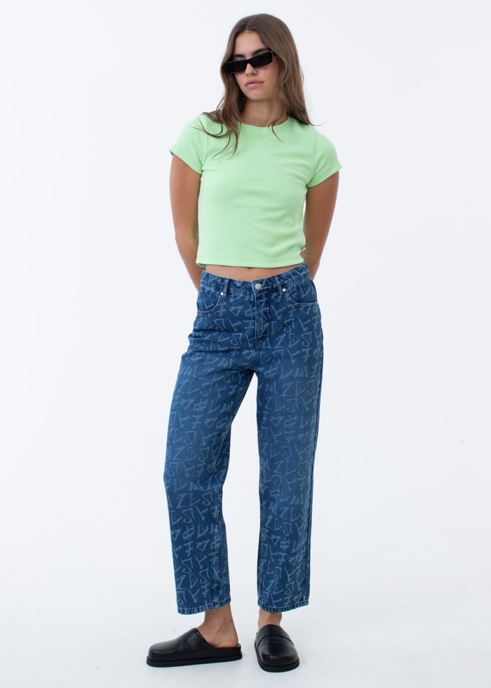 Afends Womens Tagged Shelby - Hemp Denim Wide Leg Jeans - Graffiti Blue - Sustainable Clothing - Streetwear