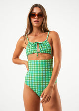 Afends Womens Tully - Recycled Tie One Piece Swimsuit - Forest Check - Afends womens tully   recycled tie one piece swimsuit   forest check   sustainable clothing   streetwear