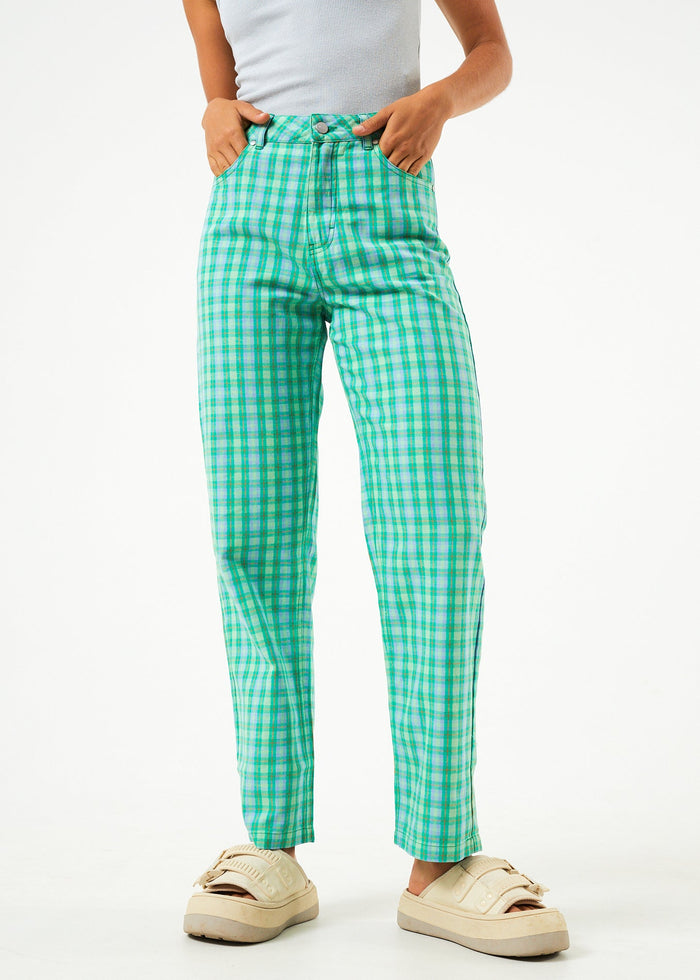 Afends Womens Tully Shelby - Hemp Check Wide Leg Pants - Forest Check - Sustainable Clothing - Streetwear
