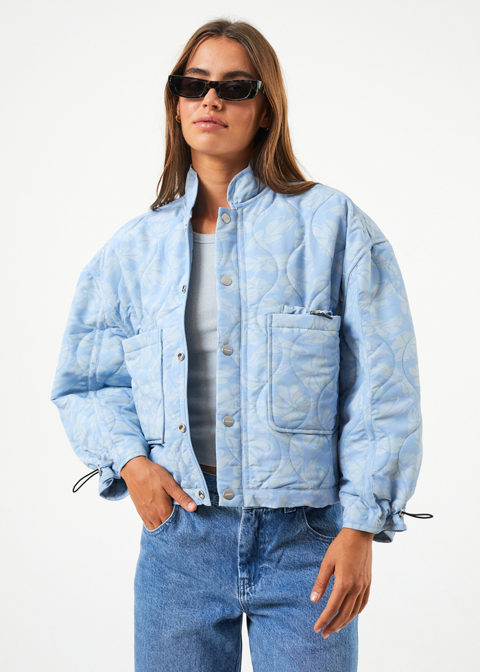 Afends Womens Underworld - Recycled Spray Puffer Jacket - Powder Blue - Sustainable Clothing - Streetwear
