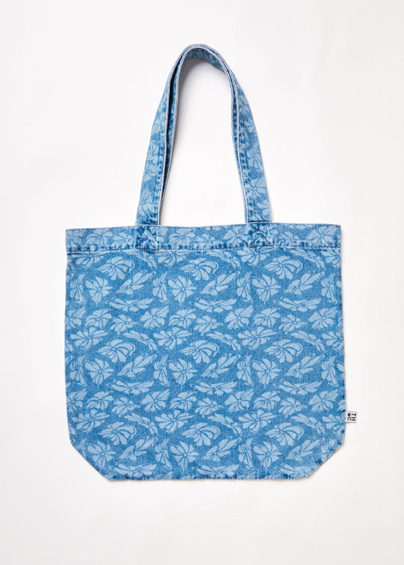 Afends Unisex Billie - Hemp Denim Floral Tote Bag - Floral Blue