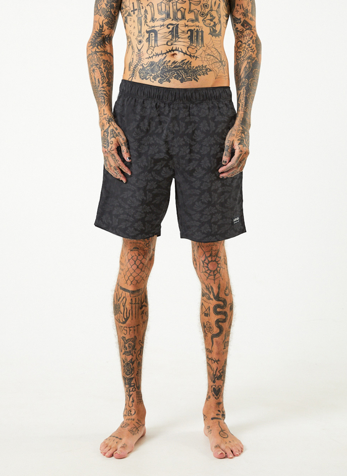 Afends Mens Baywatch Underworld - Recycled Elastic Waist Shorts - Black - Sustainable Clothing - Streetwear
