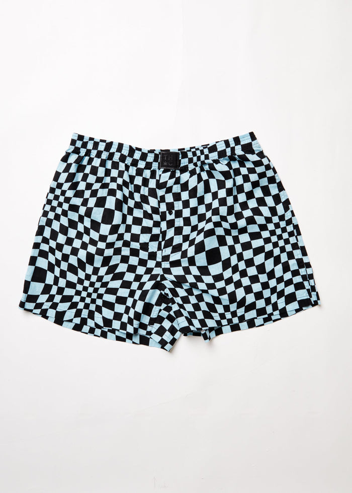 Afends Unisex Void - Hemp Check Boxers - Sky Blue - Sustainable Clothing - Streetwear