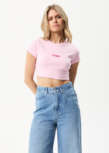 Afends Womens Harlow - Recycled Ribbed Baby T-Shirt - Powder Pink - Afends womens harlow   recycled ribbed baby t shirt   powder pink   sustainable clothing   streetwear