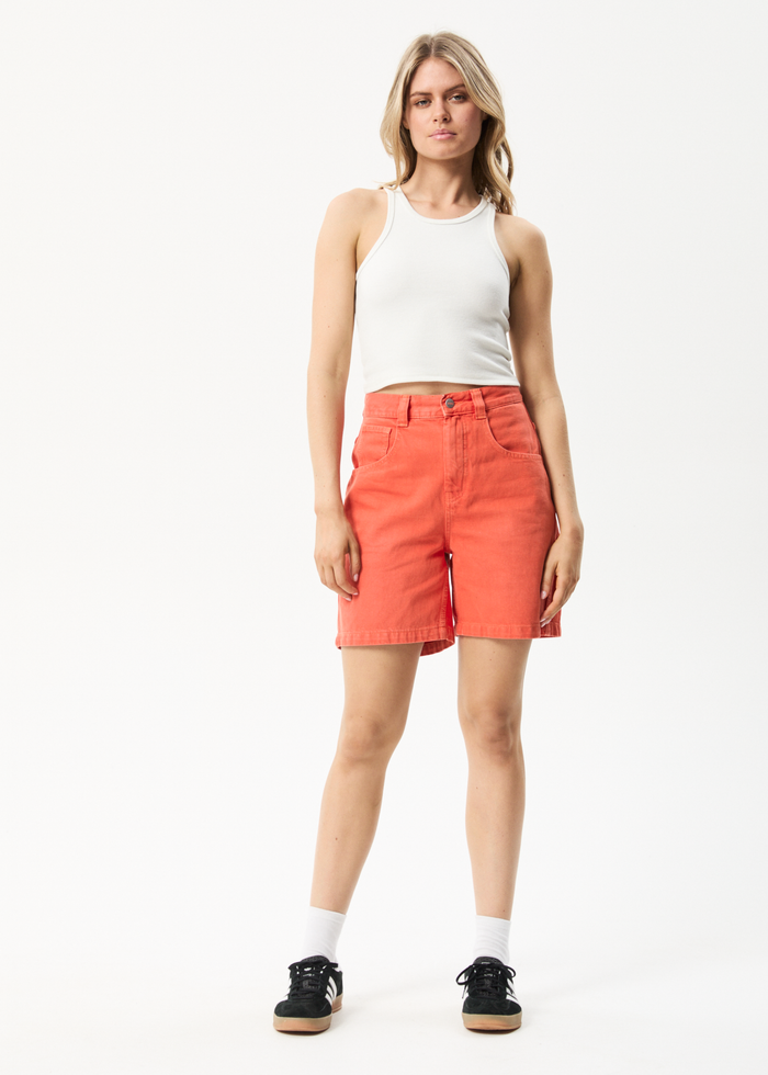 Afends Womens Emilie - Organic Denim Carpenter Shorts - Faded Orange - Sustainable Clothing - Streetwear