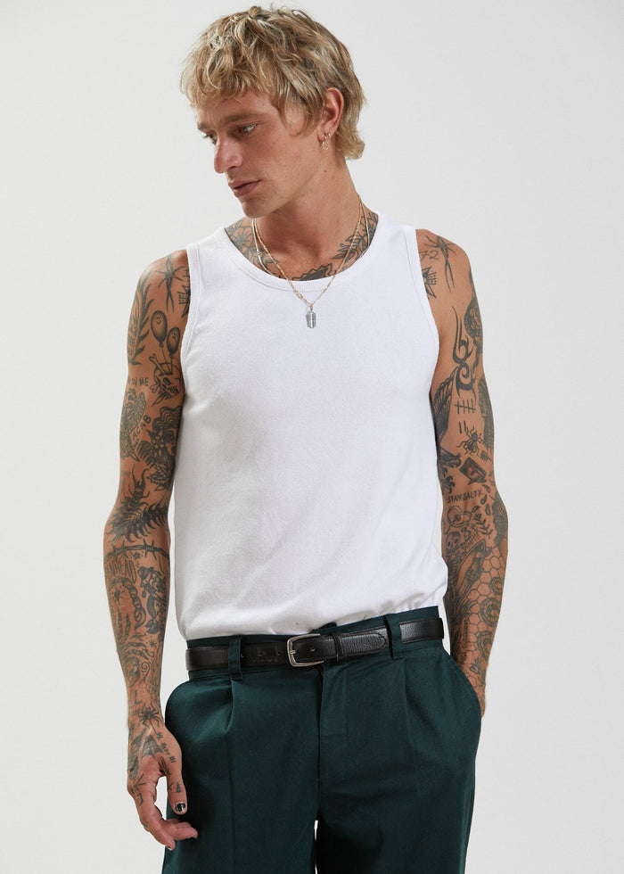 Afends Mens Foundation - Hemp Rib Singlet - White - Sustainable Clothing - Streetwear