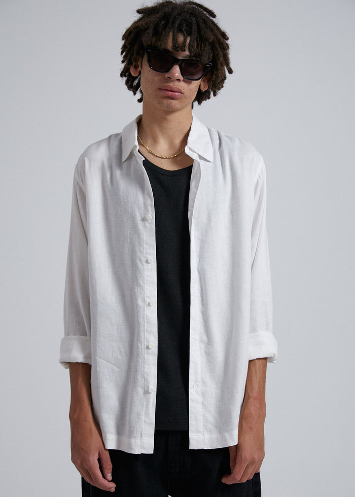 Afends Mens Everyday - Hemp Long Sleeve Shirt - White - Sustainable Clothing - Streetwear