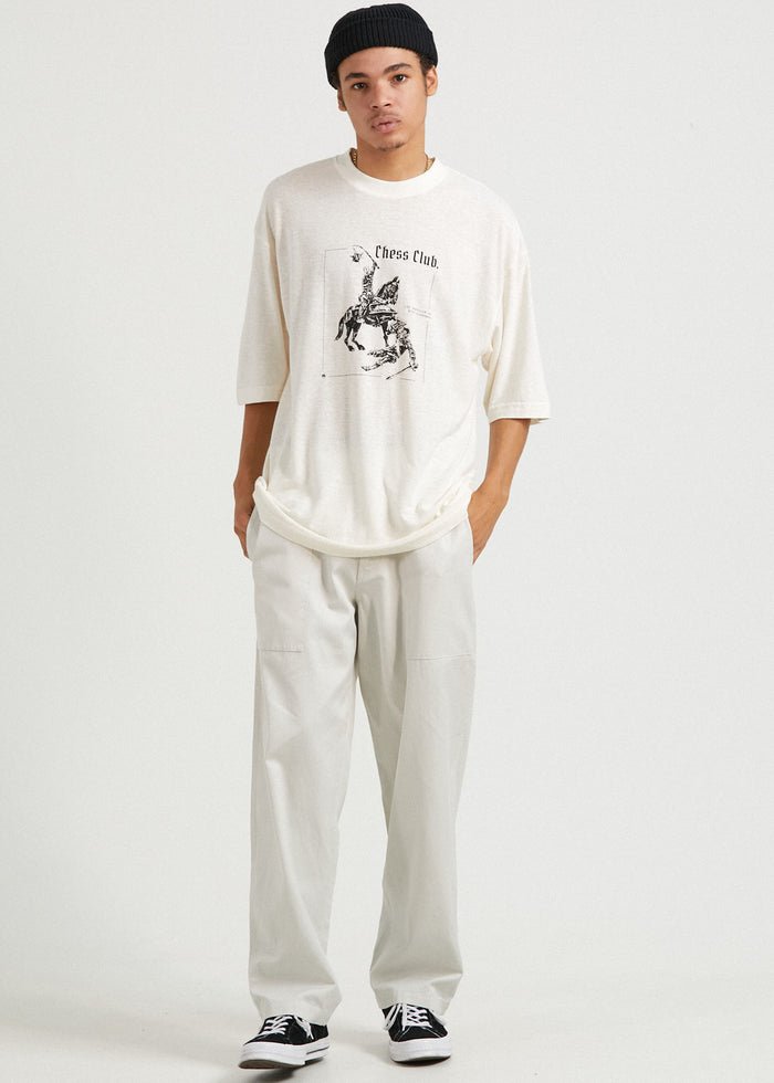 Afends Mens 148 Chess Club  - Hemp Wide Leg Pants  - Natural - Sustainable Clothing - Streetwear