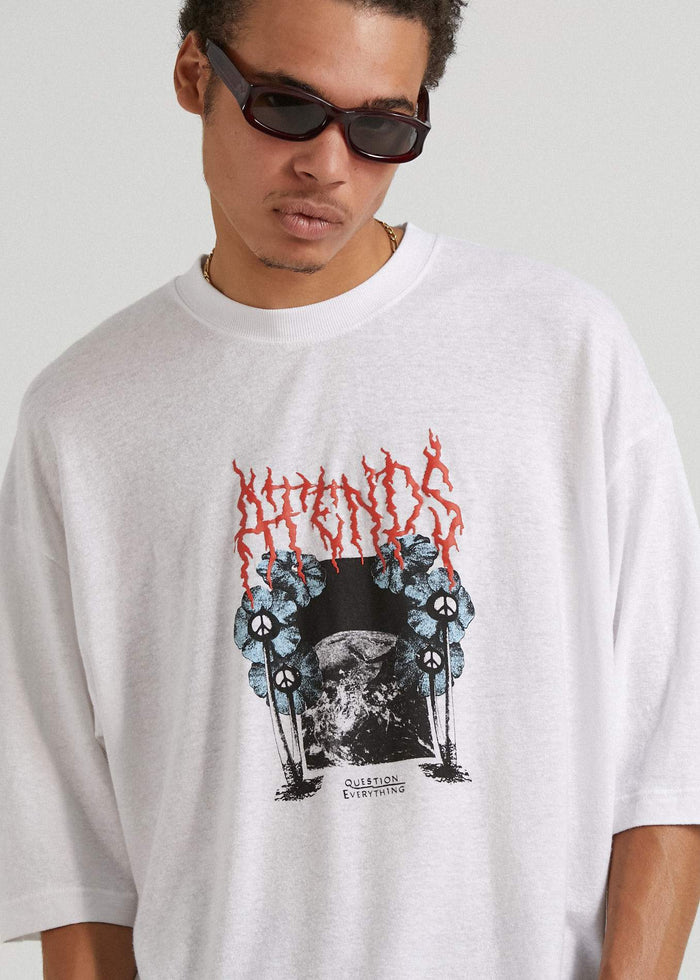 Afends Mens Revolt - Hemp Oversized Graphic T-Shirt - White - Sustainable Clothing - Streetwear