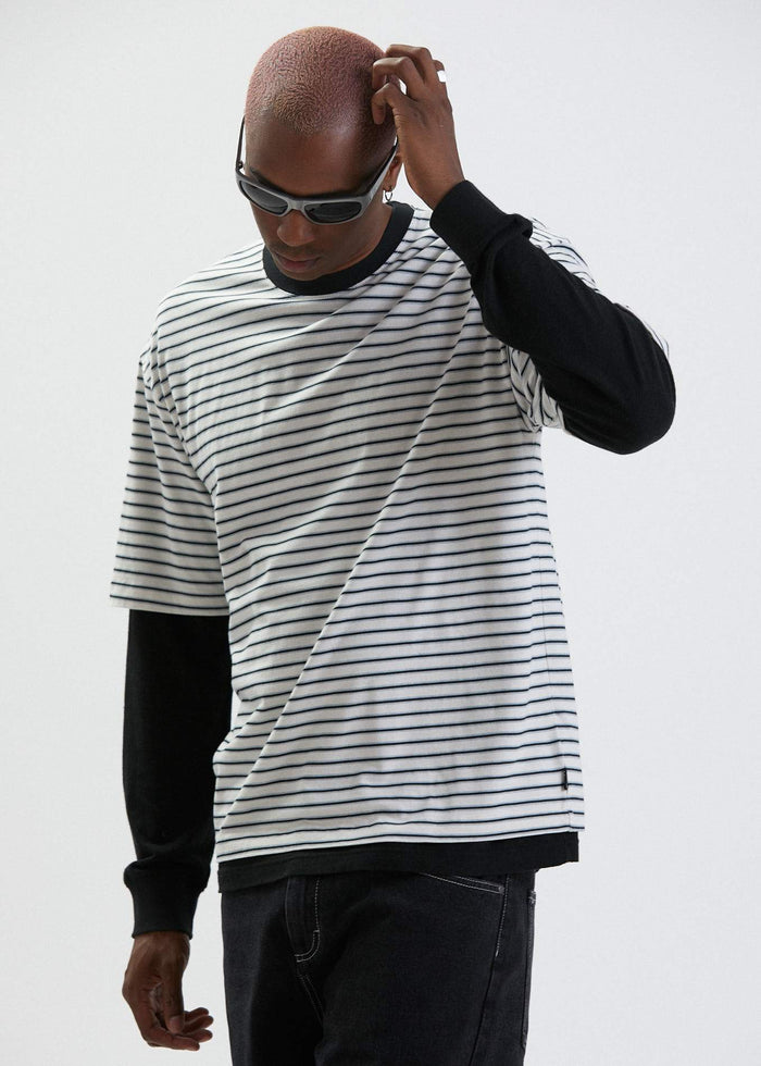Afends Mens Moby - Recycled Striped Oversized T-Shirt - Shadow - Sustainable Clothing - Streetwear