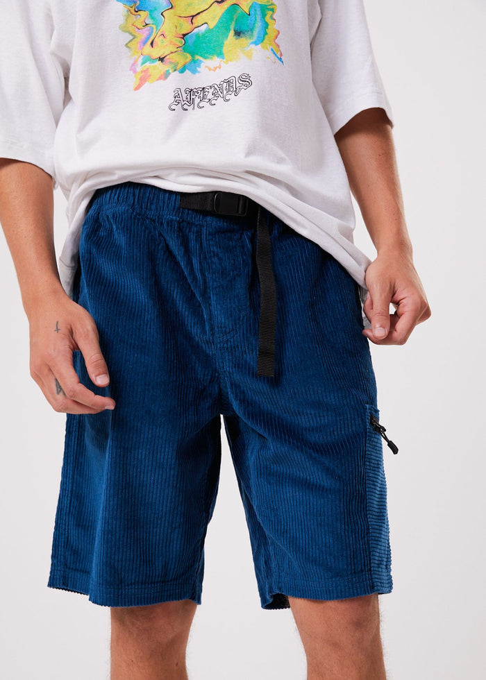Afends Mens Anderson - Hemp Corduroy Elastic Waist Shorts - Cobalt - Sustainable Clothing - Streetwear