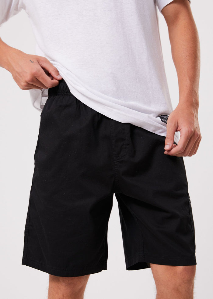 Afends Mens Baywatch Utility - Organic Elastic Waist Shorts - Black - Sustainable Clothing - Streetwear