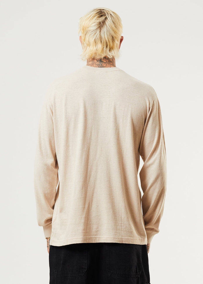 Afends Mens Essential - Hemp Retro Long Sleeve T-Shirt - Bone - Sustainable Clothing - Streetwear
