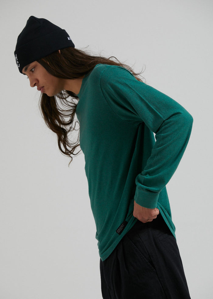 Afends Mens Essential - Hemp Retro Long Sleeve T-Shirt - Emerald - Sustainable Clothing - Streetwear