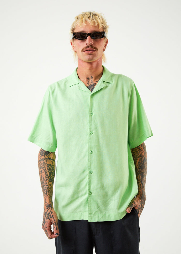 Afends Mens Daily - Hemp Cuban Short Sleeve Shirt - Lime Green - Sustainable Clothing - Streetwear