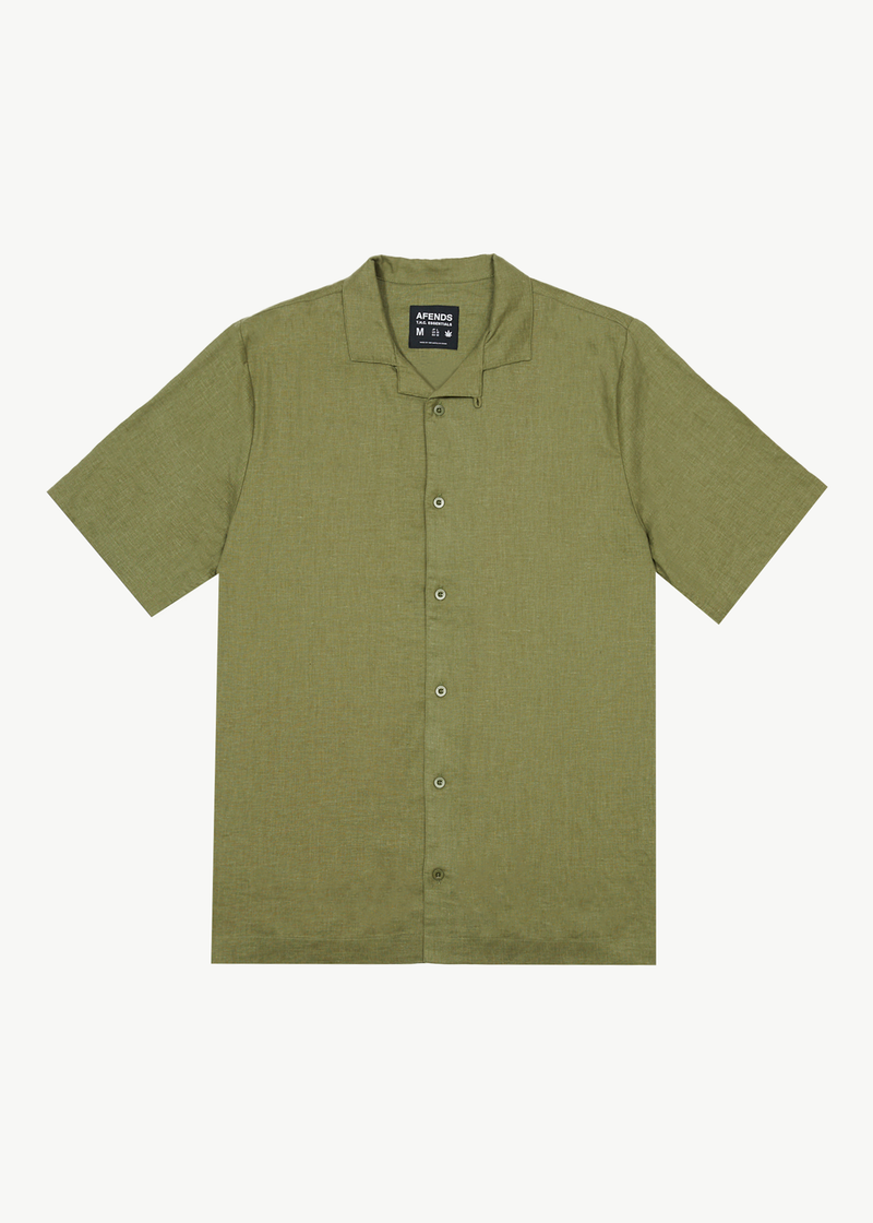 Afends Mens Daily - Hemp Cuban Short Sleeve Shirt - Military