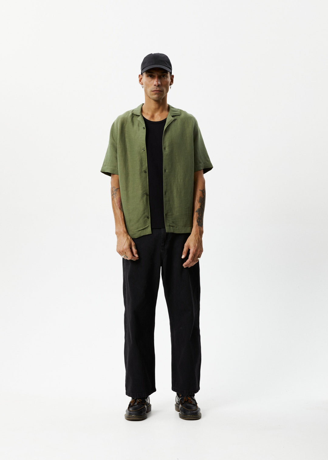 Afends Mens Daily - Hemp Cuban Short Sleeve Shirt - Military - Sustainable Clothing - Streetwear