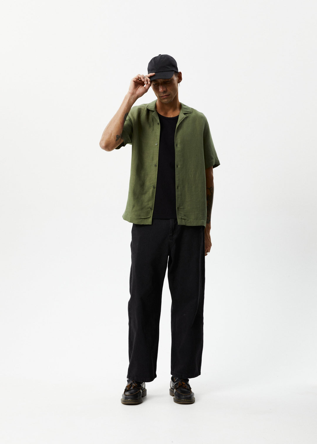 Afends Mens Daily - Hemp Cuban Short Sleeve Shirt - Military - Sustainable Clothing - Streetwear