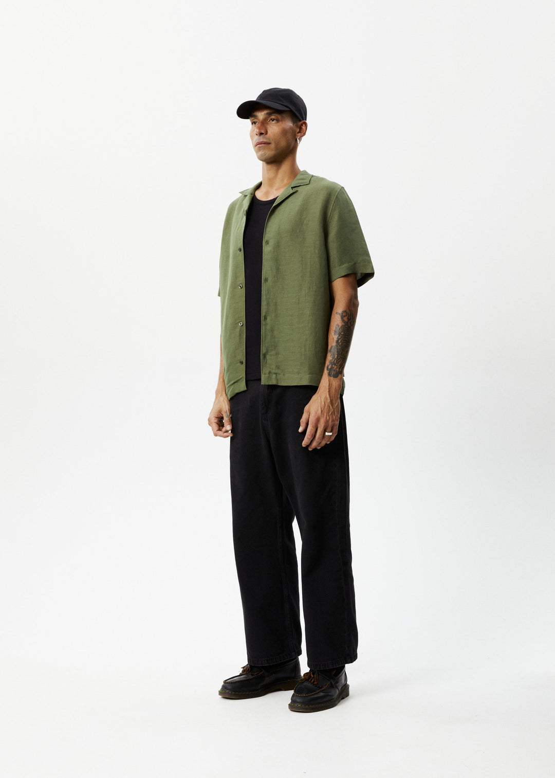 Afends Mens Daily - Hemp Cuban Short Sleeve Shirt - Military - Sustainable Clothing - Streetwear