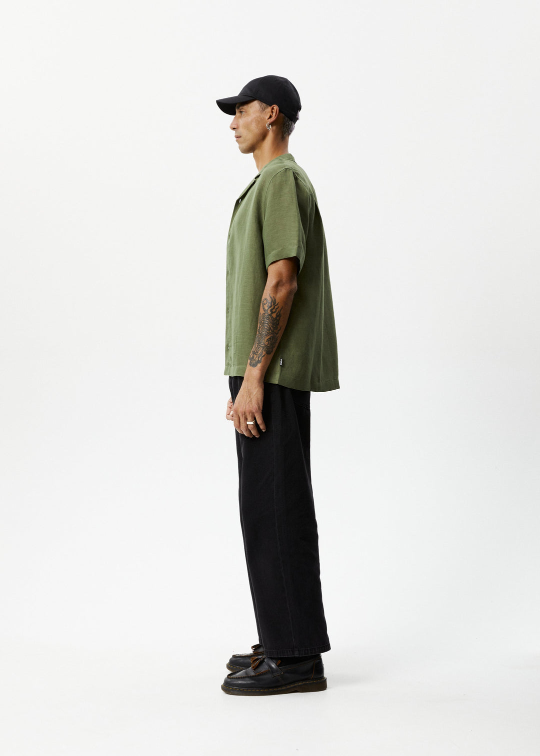 Afends Mens Daily - Hemp Cuban Short Sleeve Shirt - Military - Sustainable Clothing - Streetwear