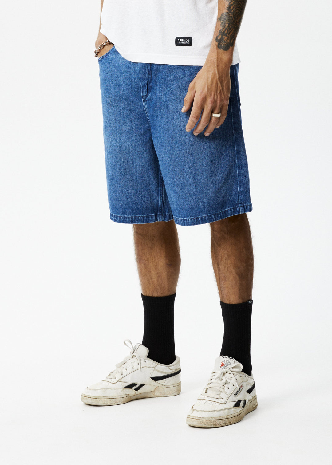 Afends Mens Lil C - Hemp Denim Baggy Fit Short - Authentic Blue - Sustainable Clothing - Streetwear