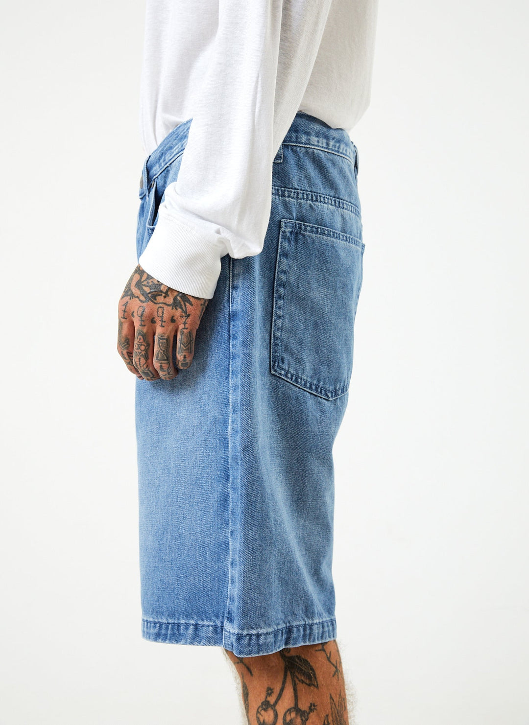 Afends Mens Lil C - Hemp Denim Baggy Shorts - Worn Blue - Sustainable Clothing - Streetwear