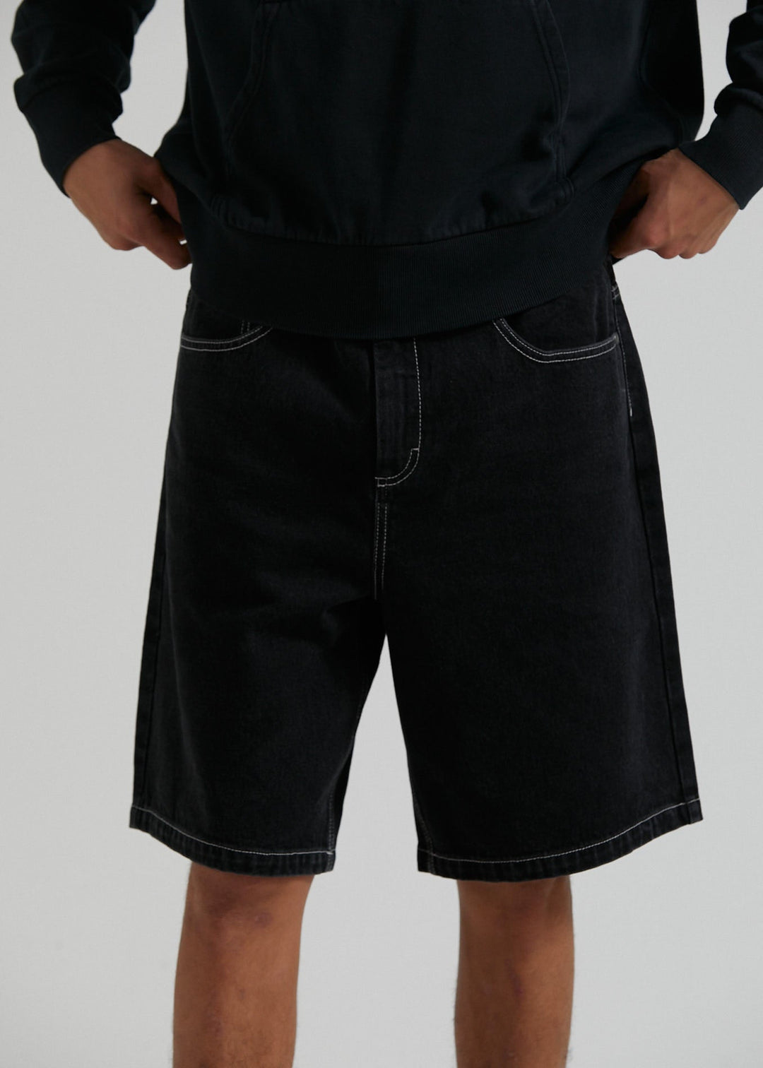 Afends Mens Lil C - Organic Denim Baggy Fit Short - Washed Black - Sustainable Clothing - Streetwear