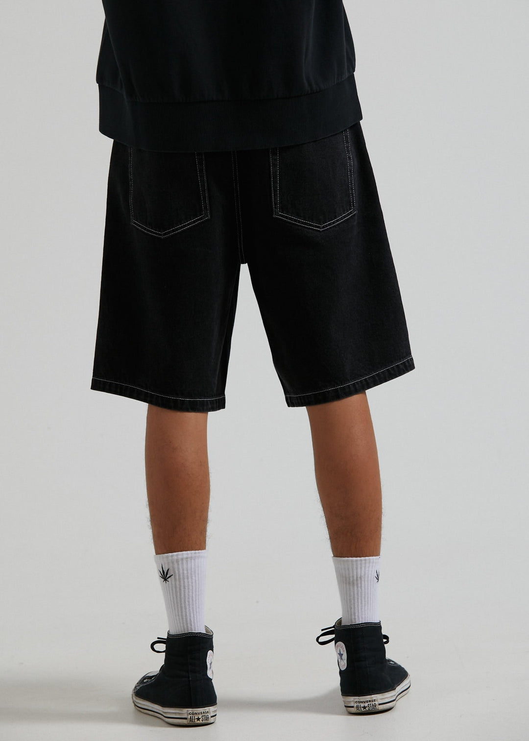 Afends Mens Lil C - Organic Denim Baggy Fit Short - Washed Black - Sustainable Clothing - Streetwear