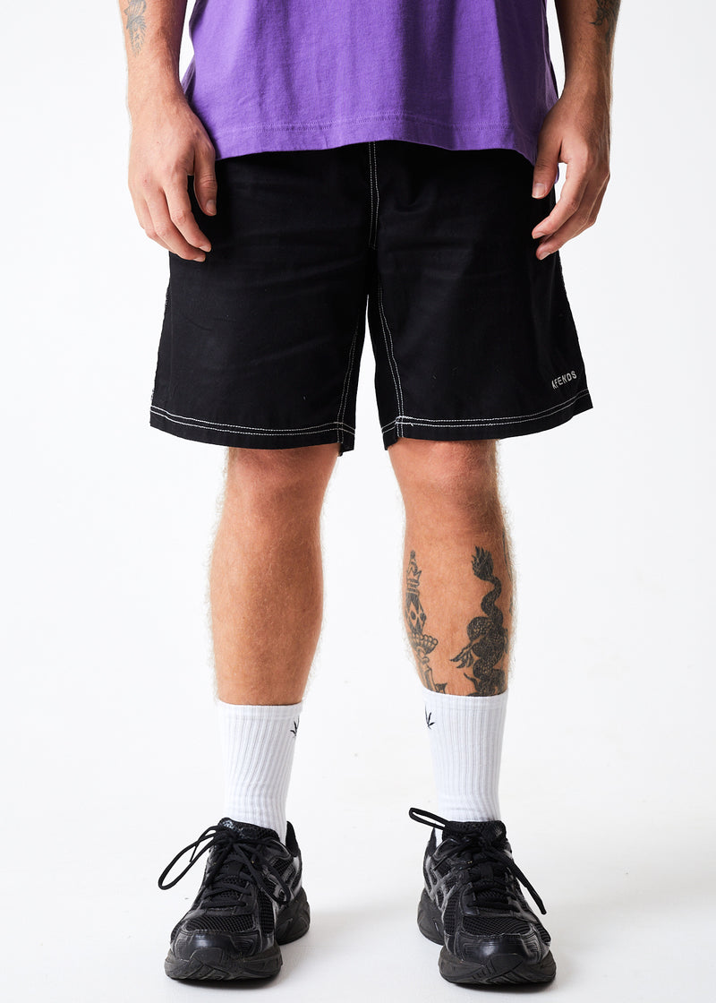 Afends Mens Ninety Eights - Organic Elastic Waist Shorts - Black