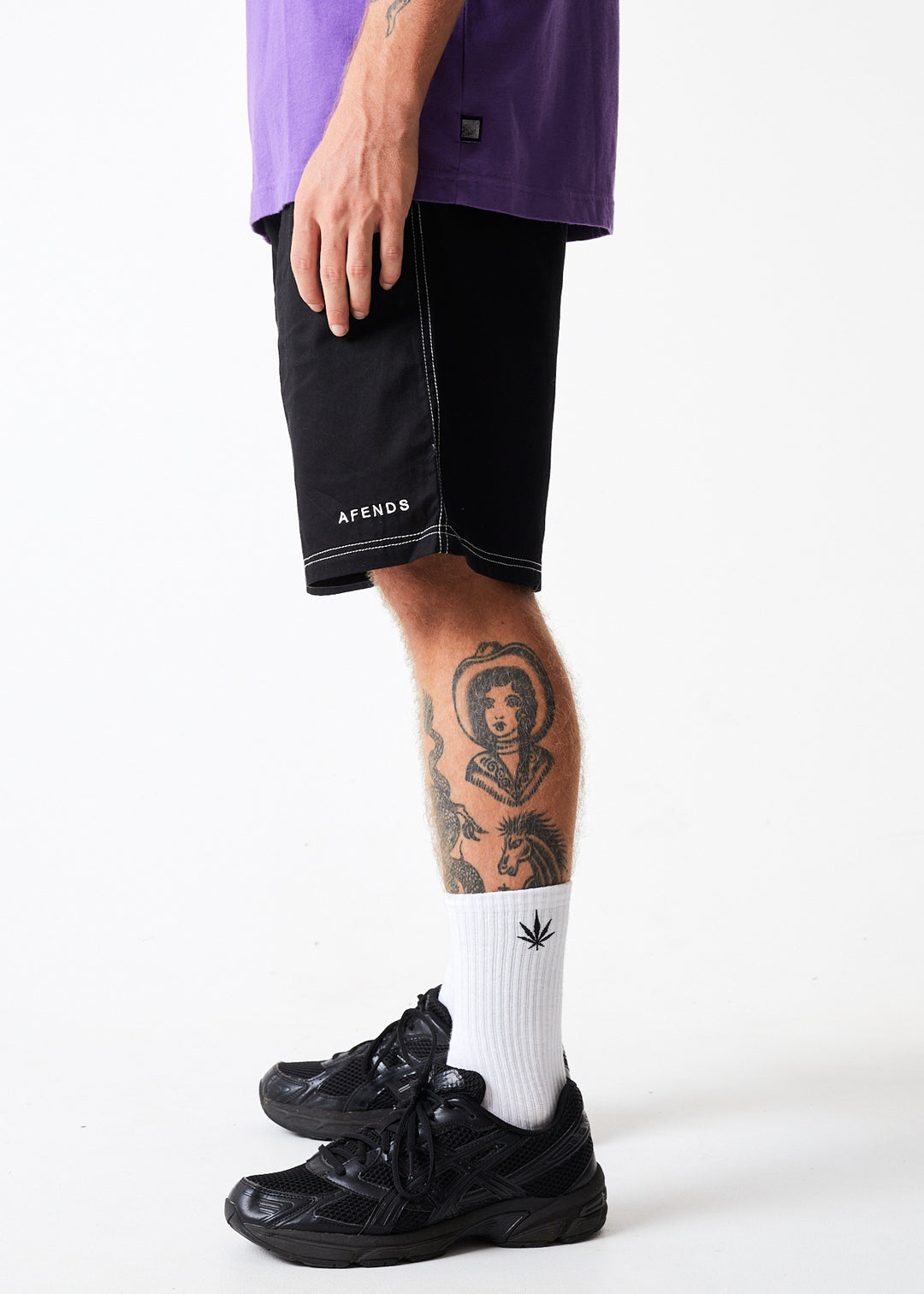 Afends Mens Ninety Eights - Organic Elastic Waist Shorts - Black - Sustainable Clothing - Streetwear