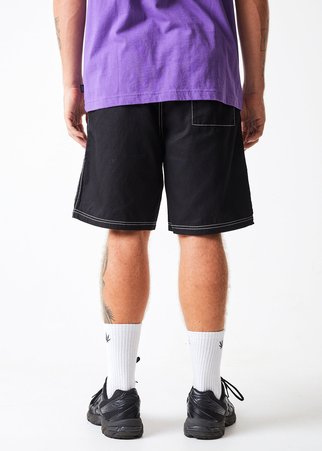 Afends Mens Ninety Eights - Organic Elastic Waist Shorts - Black - Sustainable Clothing - Streetwear