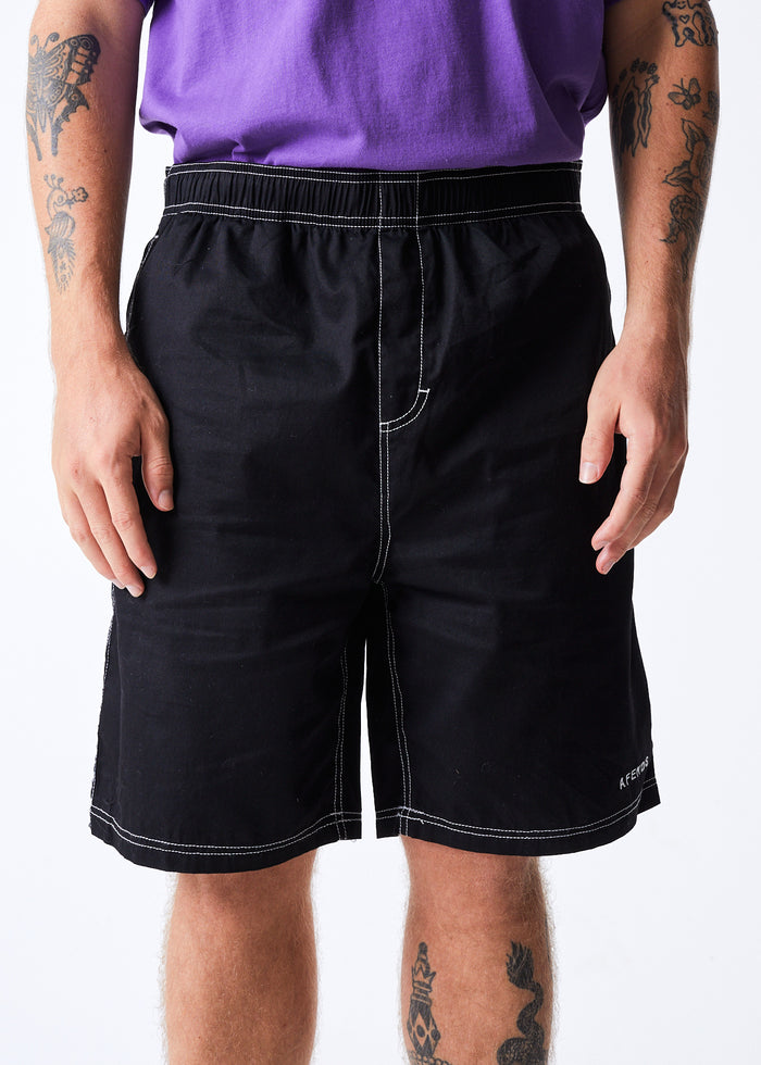 Afends Mens Ninety Eights - Organic Elastic Waist Shorts - Black - Sustainable Clothing - Streetwear