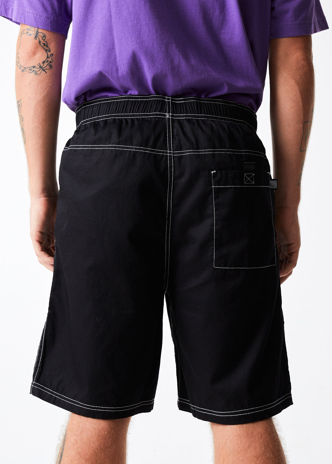 Afends Mens Ninety Eights - Organic Elastic Waist Shorts - Black - Sustainable Clothing - Streetwear