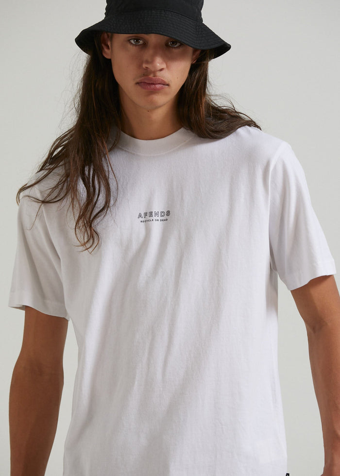 Afends Mens Credits - Recycled Retro T-Shirt - White - Sustainable Clothing - Streetwear
