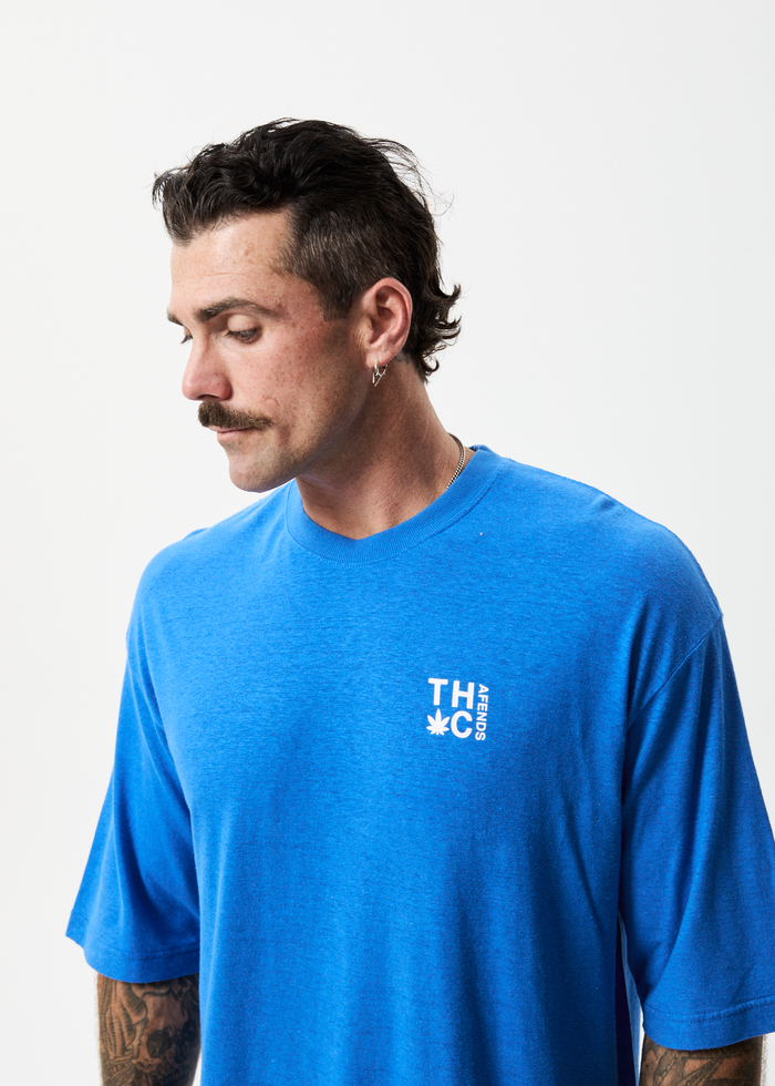 Afends Mens Rolled Up - Hemp Oversized T-Shirt - Electric Blue - Sustainable Clothing - Streetwear