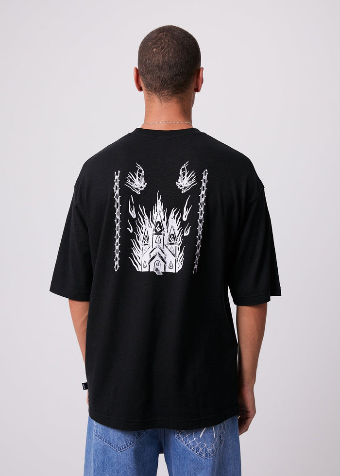 Afends Mens Actual Pain - Hemp Oversized Graphic T-Shirt - Black - Sustainable Clothing - Streetwear