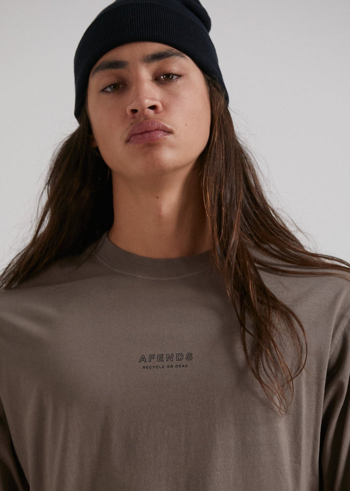 Afends Mens Credits - Recycled Long Sleeve T-Shirt - Beechwood - Sustainable Clothing - Streetwear