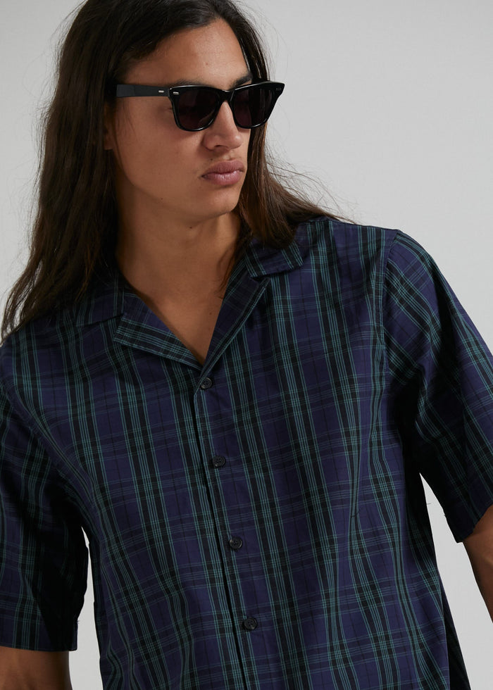 Afends Mens Doomsday - Organic Cuban Short Sleeve Shirt - Midnight - Sustainable Clothing - Streetwear