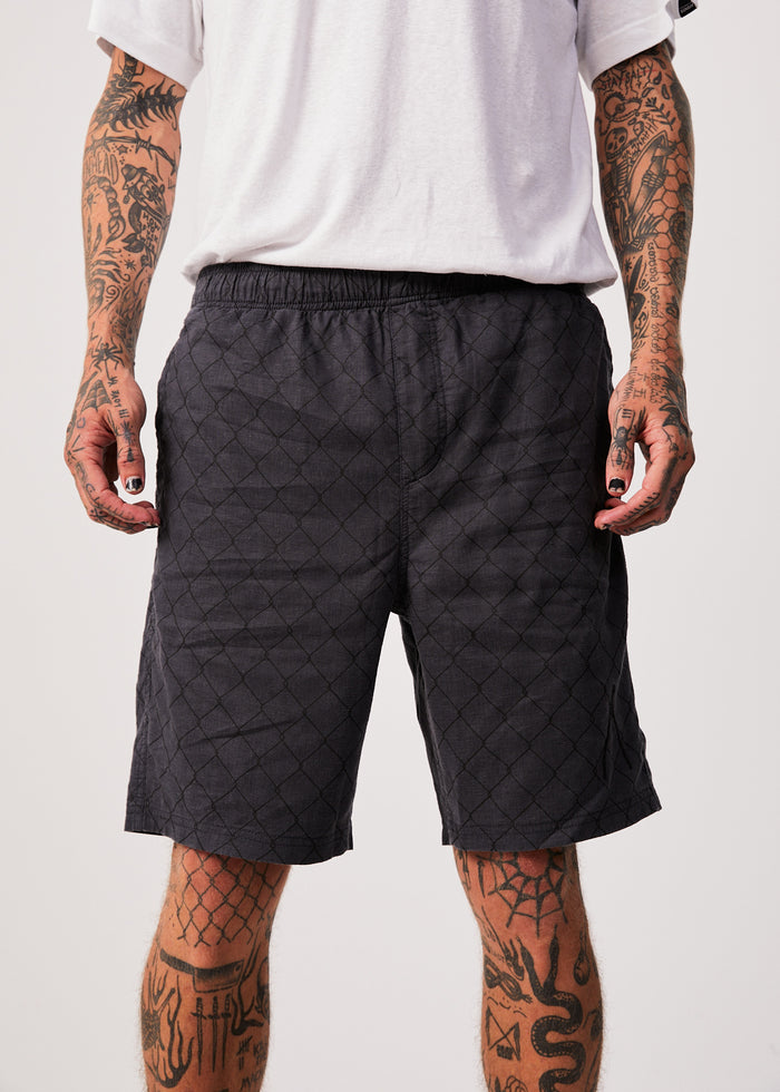 Afends Mens Wired Ninety Eights - Hemp Elastic Waist Shorts - Charcoal - Sustainable Clothing - Streetwear