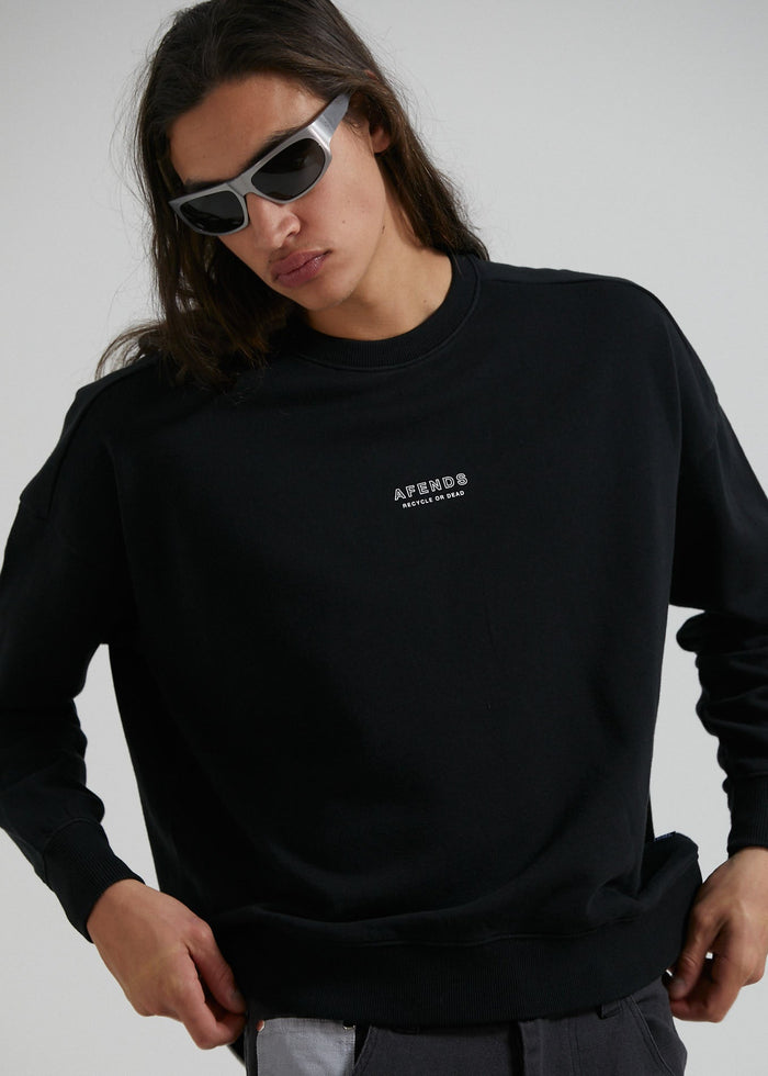 Afends Mens Credits - Recycled Crew Neck Jumper - Black - Sustainable Clothing - Streetwear