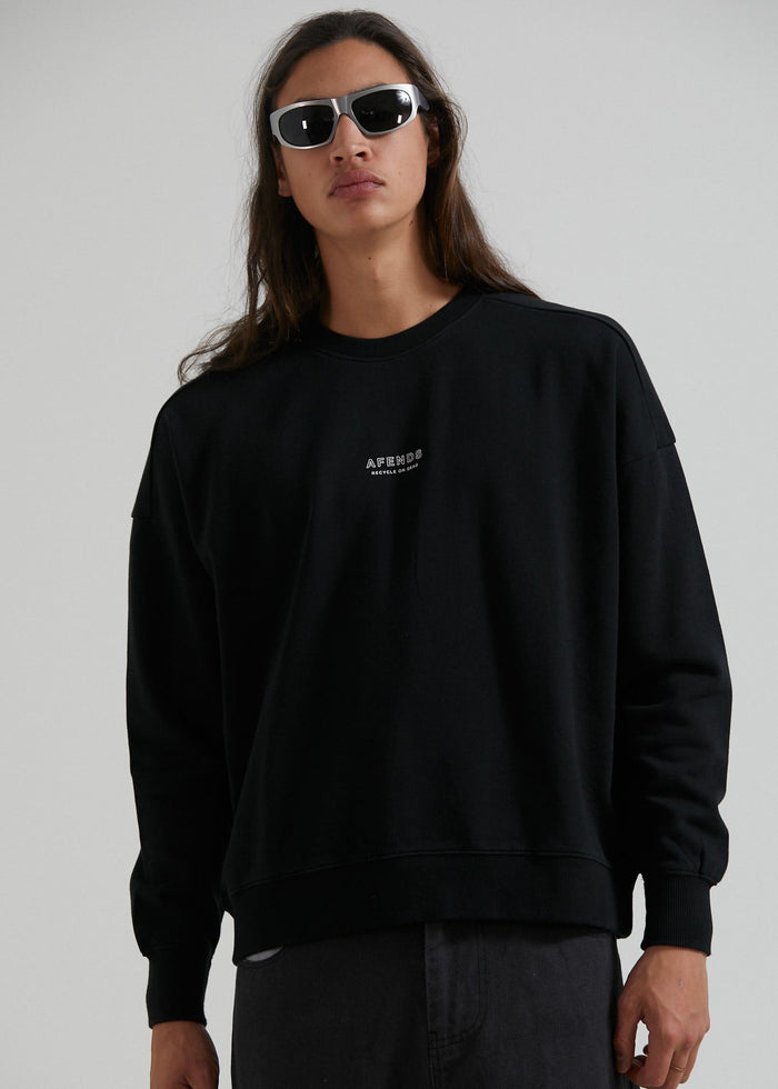 Afends Mens Credits - Recycled Crew Neck Jumper - Black - Sustainable Clothing - Streetwear