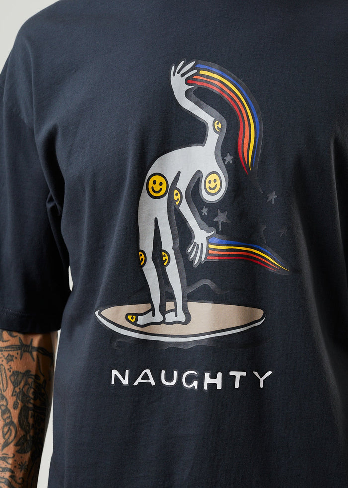 Afends Mens Naughty - Recycled Oversized Graphic T-Shirt - Charcoal - Sustainable Clothing - Streetwear