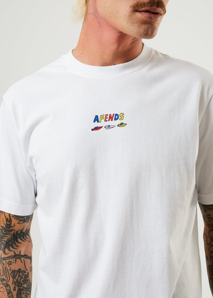Afends Mens Wahzoo - Recycled Retro T-Shirt - White - Sustainable Clothing - Streetwear