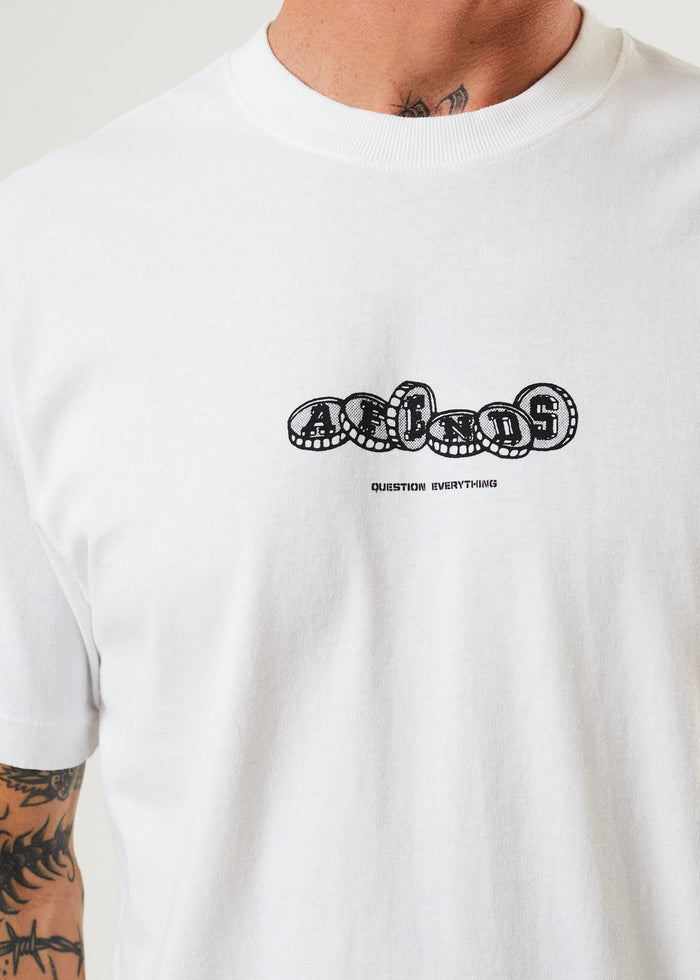Afends Mens Crypto - Organic Retro T-Shirt - White - Sustainable Clothing - Streetwear