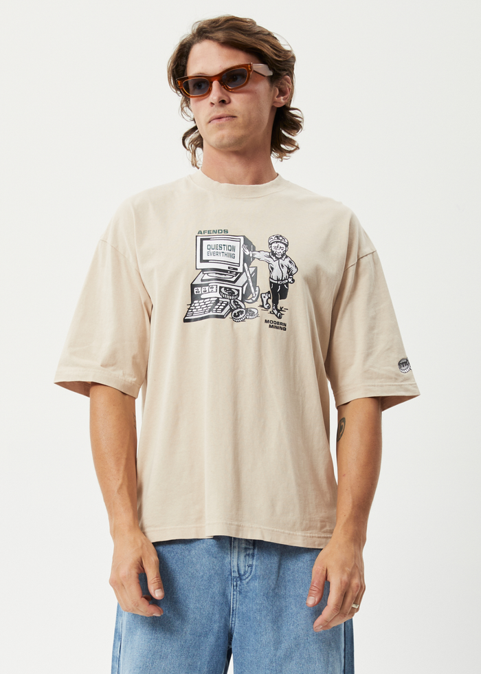 Afends Mens Ripple - Organic Oversized Graphic T-Shirt - Bone - Sustainable Clothing - Streetwear